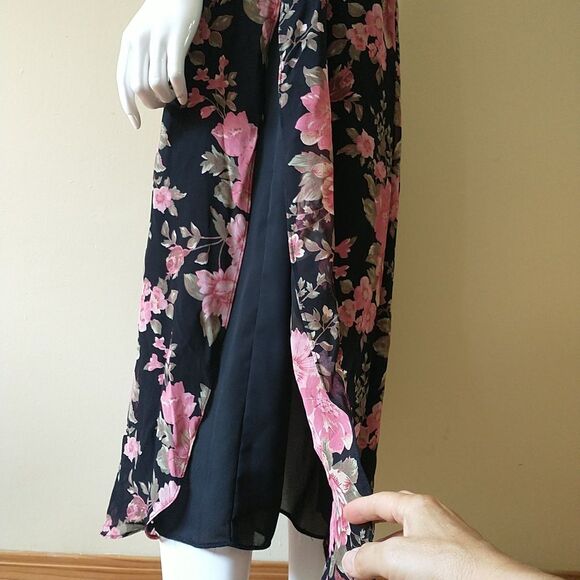 Caren Desiree Company Maxi Dress 14/M*Black Pink Floral Asian Fairy Cottagecore - Picture 5 of 11